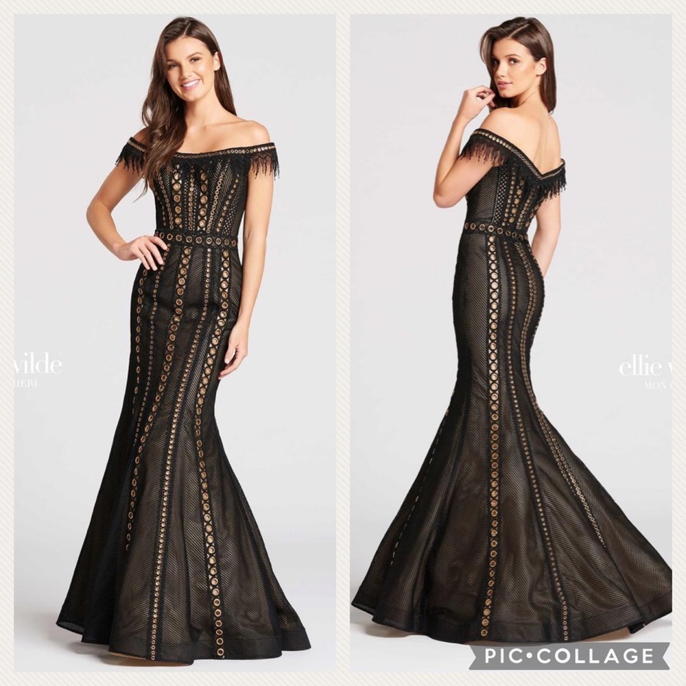 Ellie Wiled by MonCheri off the shoulder trumpet long gown